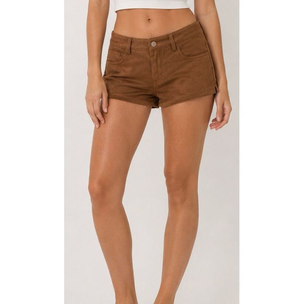 Windsor Brown Faux Suede Micro Shorts Y2K Low Rise Clubwear S